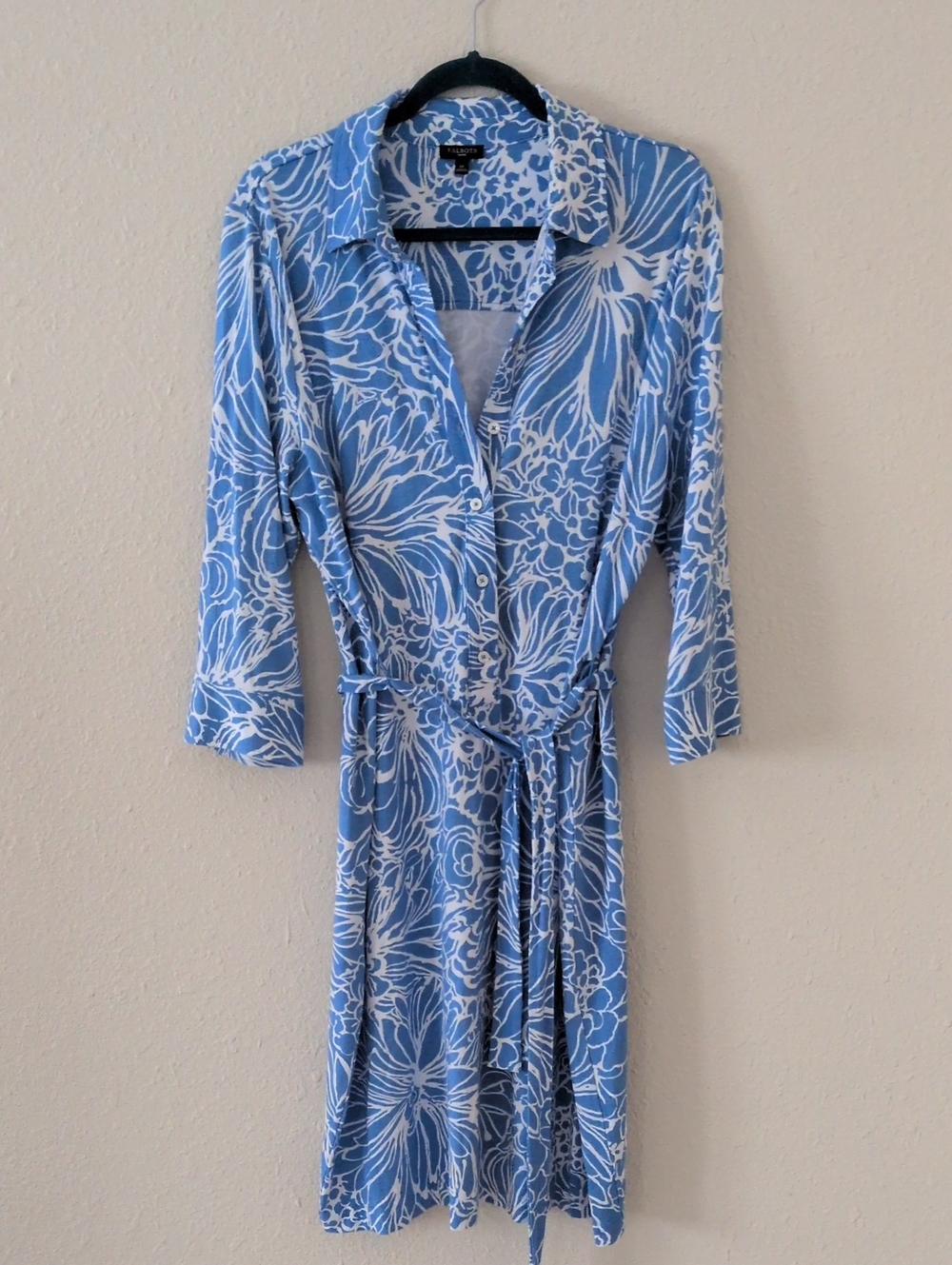 Talbots Blue Floral Stretch Shirt Dress Size 1X